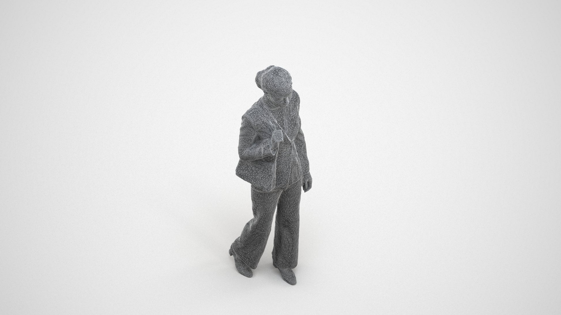 3D scanned woman business, photorealistic archviz people for Enscape and SketchUp, wireframe three-quarter view