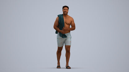 scanned 3D man pool, photogrammetry people for Enscape and V-Ray, standing pose render