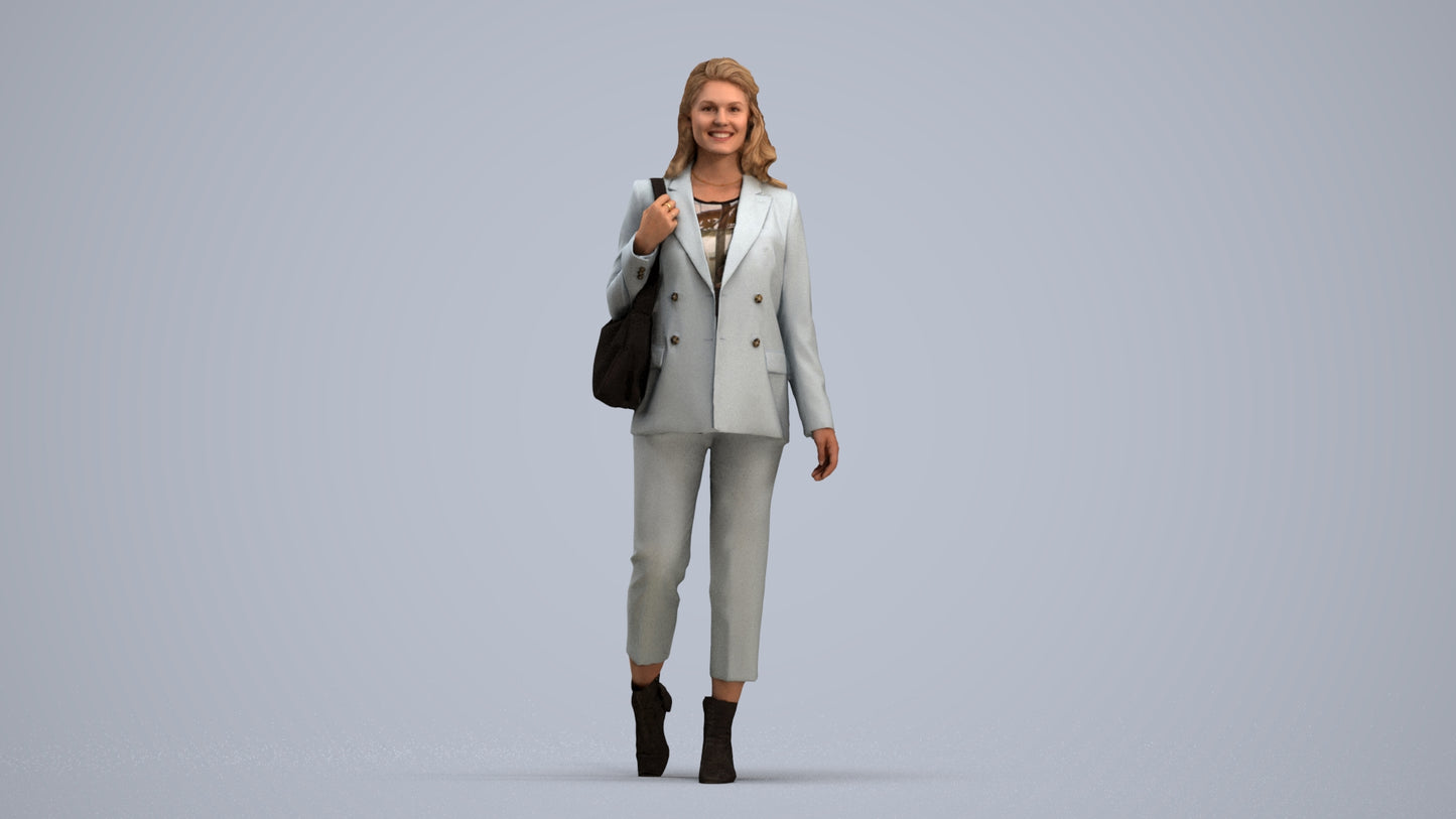3D people model woman business walking, scanned human for 3ds Max rendering, standing pose render
