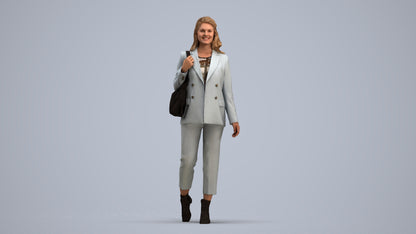 3D people model woman business walking, scanned human for 3ds Max rendering, standing pose render