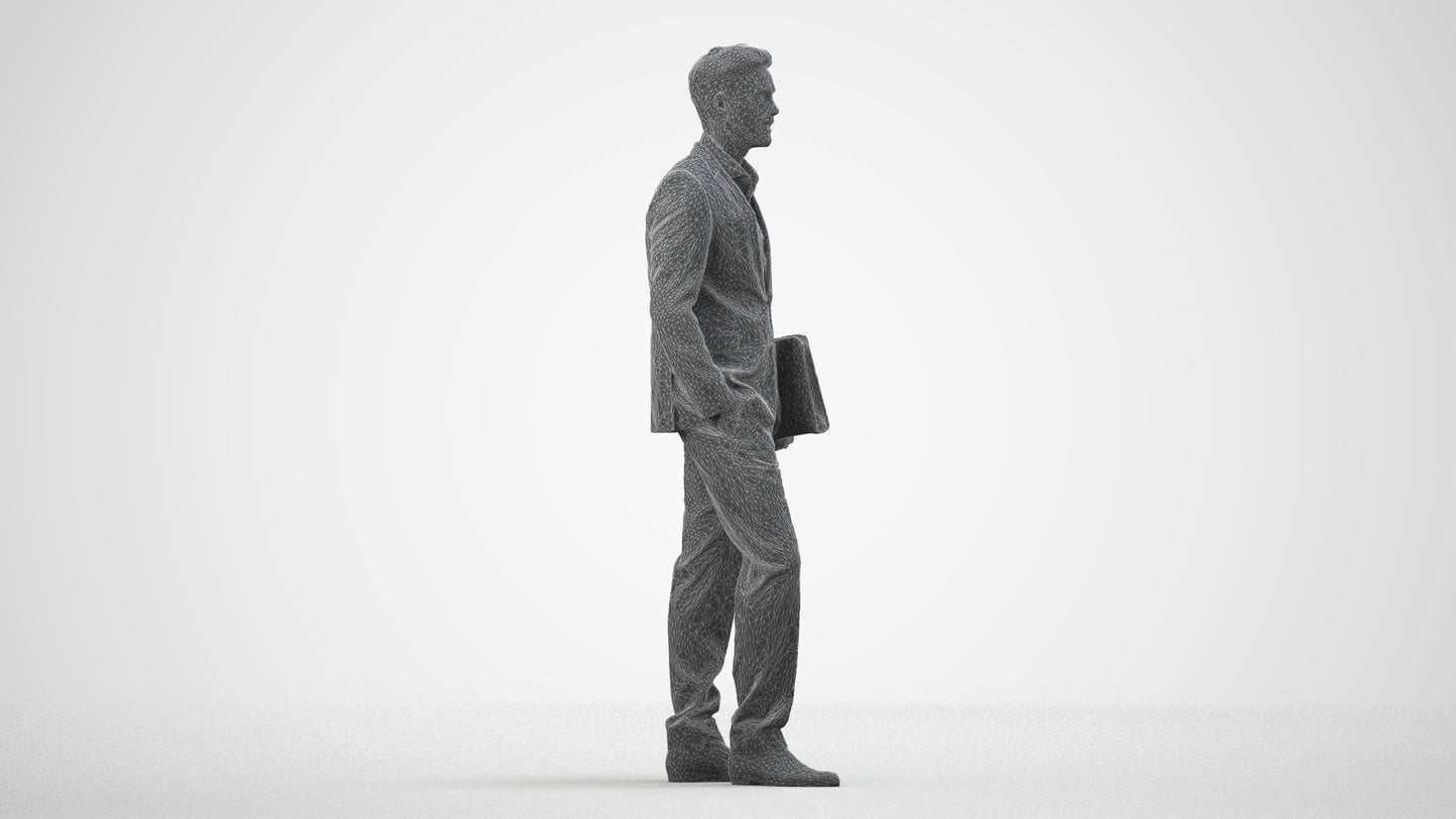 realistic 3D people man business, render-ready for V-Ray and Corona, FBX OBJ, wireframe side view