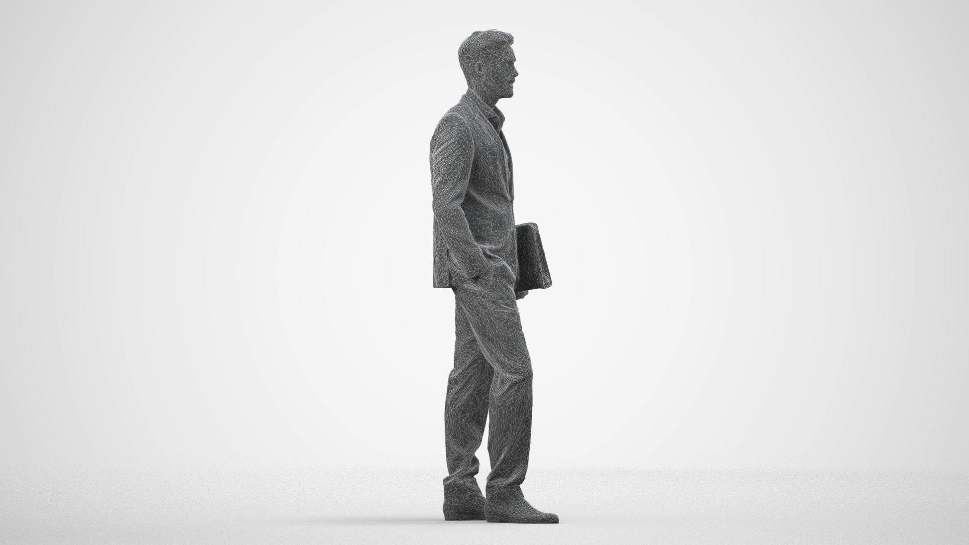 realistic 3D people man business, render-ready for V-Ray and Corona, FBX OBJ, wireframe side view