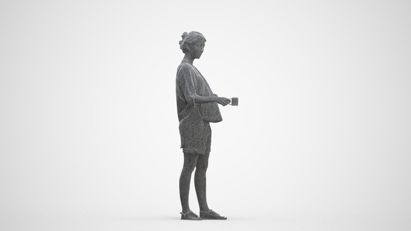 realistic 3D woman casual standing, scanned archviz people for Blender and 3ds Max, three-quarter front view render