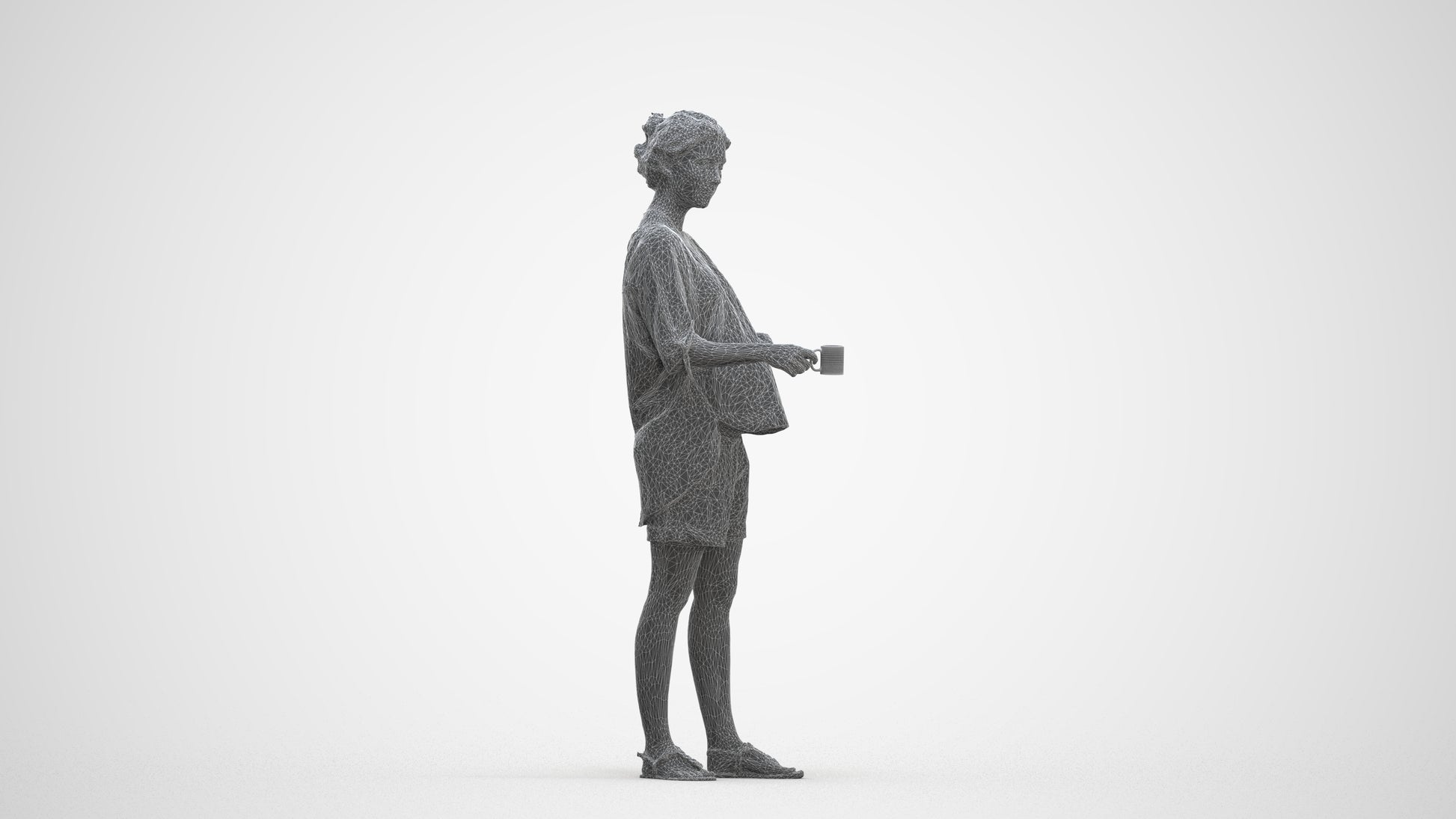realistic 3D woman casual standing, scanned archviz people for Blender and 3ds Max, three-quarter front view render
