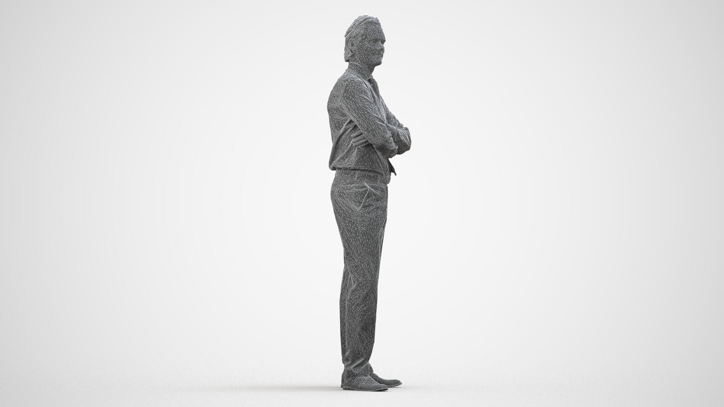realistic 3D people man business, render-ready for V-Ray and Corona, FBX OBJ, wireframe side view
