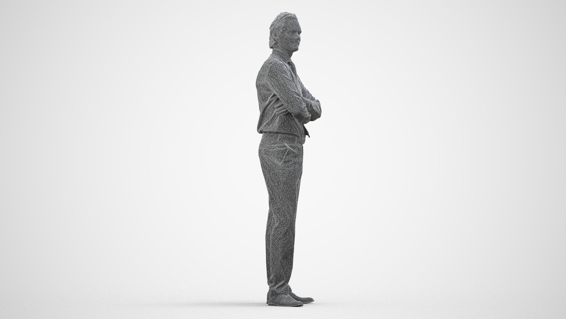 realistic 3D people man business, render-ready for V-Ray and Corona, FBX OBJ, wireframe side view