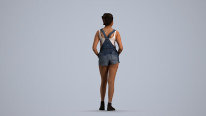 3D people model woman casual standing, scanned human for 3ds Max rendering, front view render