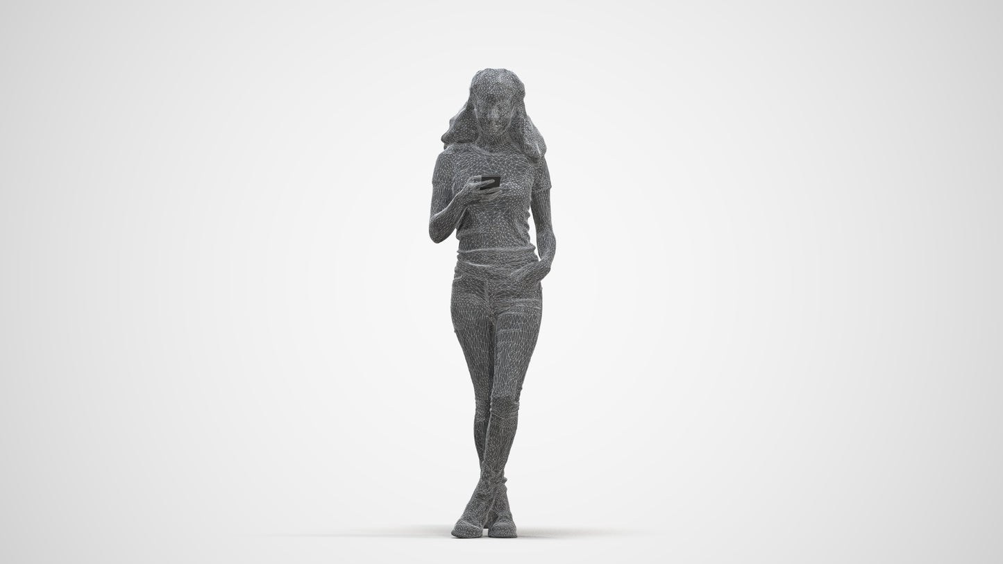 photogrammetry 3D woman casual standing, realistic human model archviz FBX, three-quarter front view render