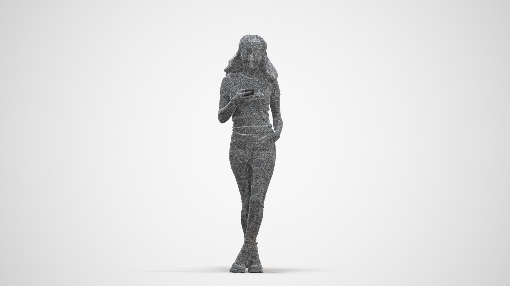photogrammetry 3D woman casual standing, realistic human model archviz FBX, three-quarter front view render