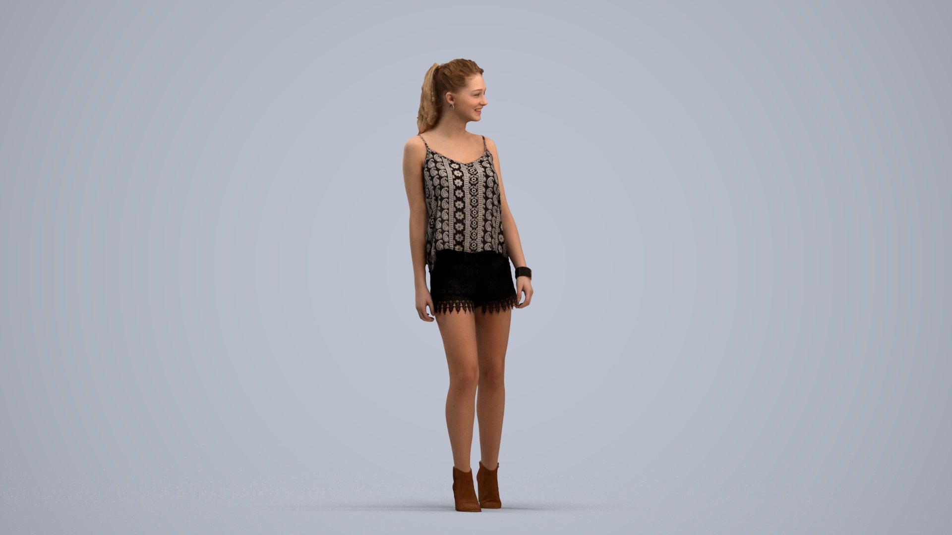 scanned 3D girl casual walking, photogrammetry people for Enscape and V-Ray, standing pose render