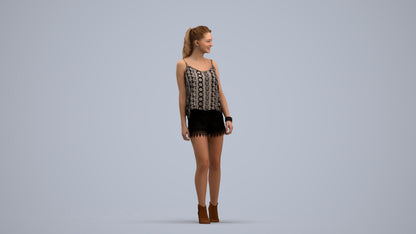 scanned 3D girl casual walking, photogrammetry people for Enscape and V-Ray, standing pose render