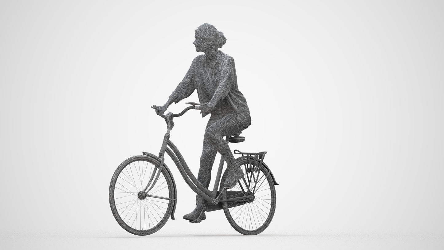 photogrammetry 3D woman casual cycling, realistic human model archviz FBX, wireframe back view