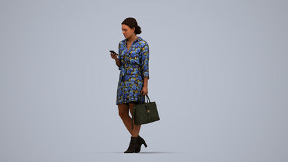 realistic 3D woman casual walking, scanned archviz people for Blender and 3ds Max, top-down view render
