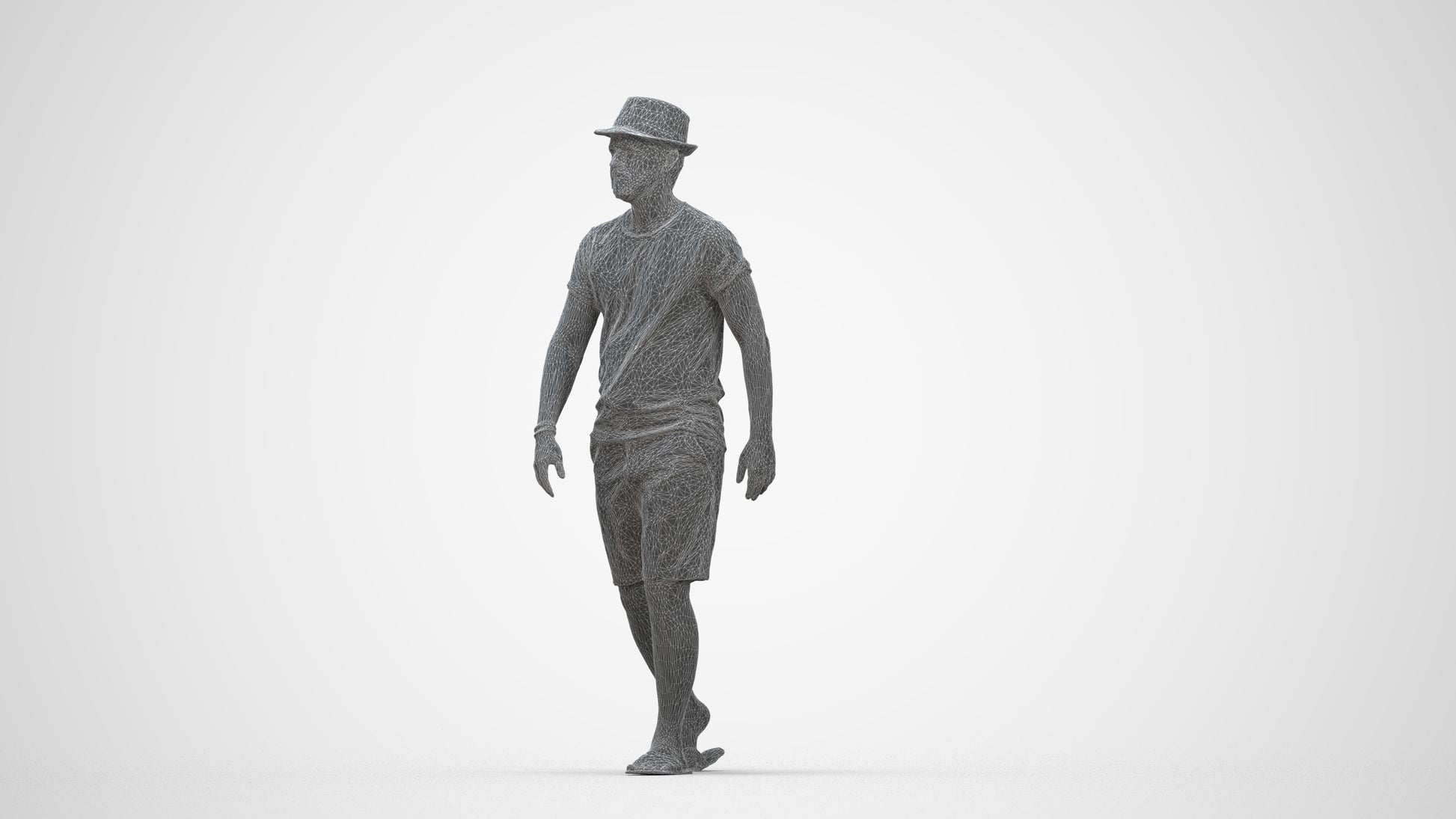 3D people model man casual walking, scanned human for 3ds Max rendering, wireframe back view