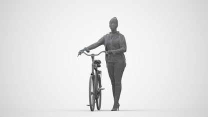 3D people model woman business cycling, scanned human for 3ds Max rendering, wireframe back view
