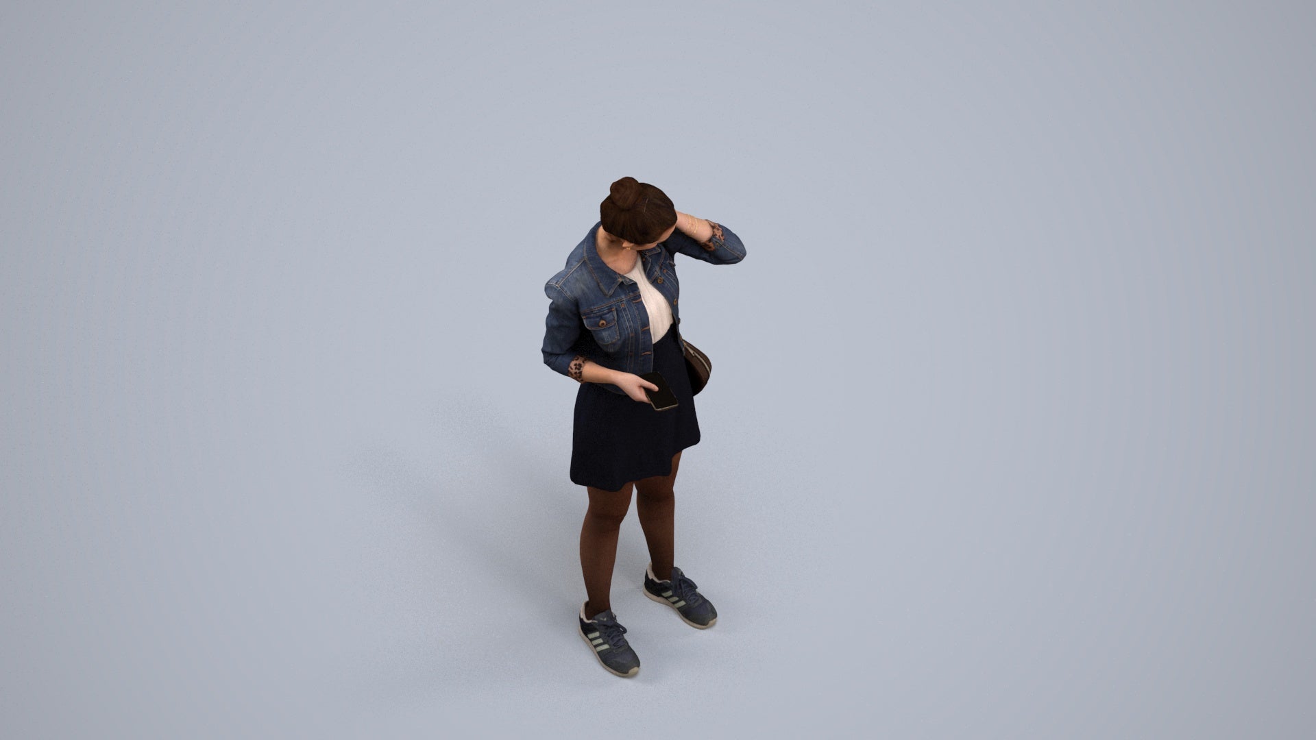 realistic 3D woman casual standing, scanned archviz people for Blender and 3ds Max, back view render