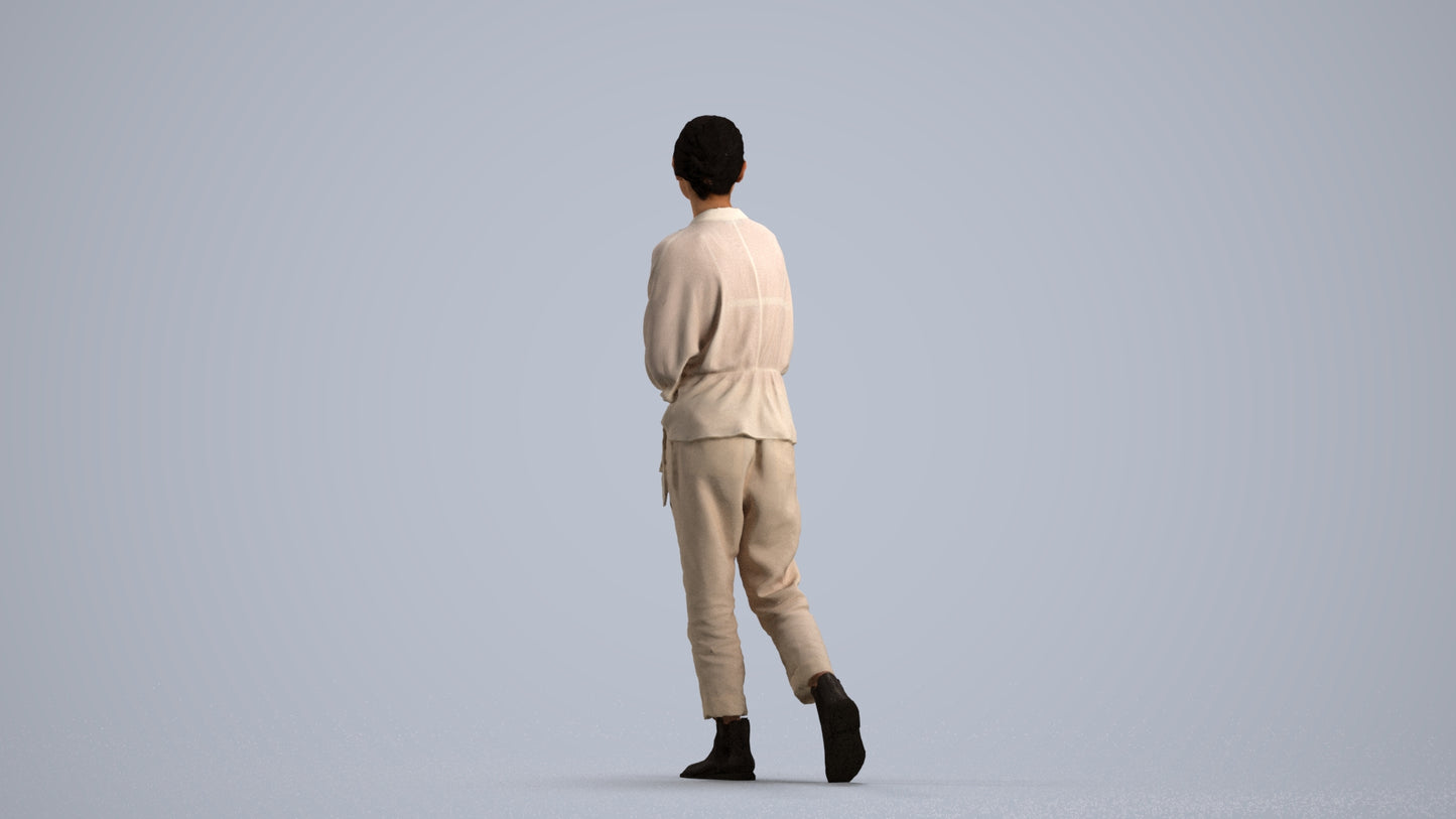 realistic 3D human woman casual walking, archviz people FBX OBJ for Blender, front view render