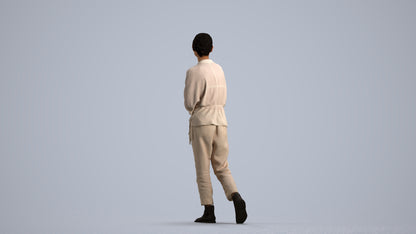 realistic 3D human woman casual walking, archviz people FBX OBJ for Blender, front view render