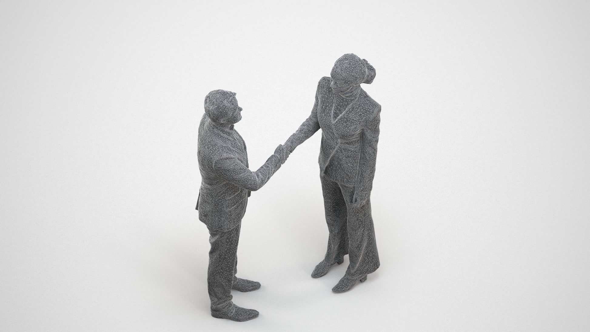 scanned 3D woman business, photogrammetry people for Enscape and V-Ray, wireframe three-quarter view