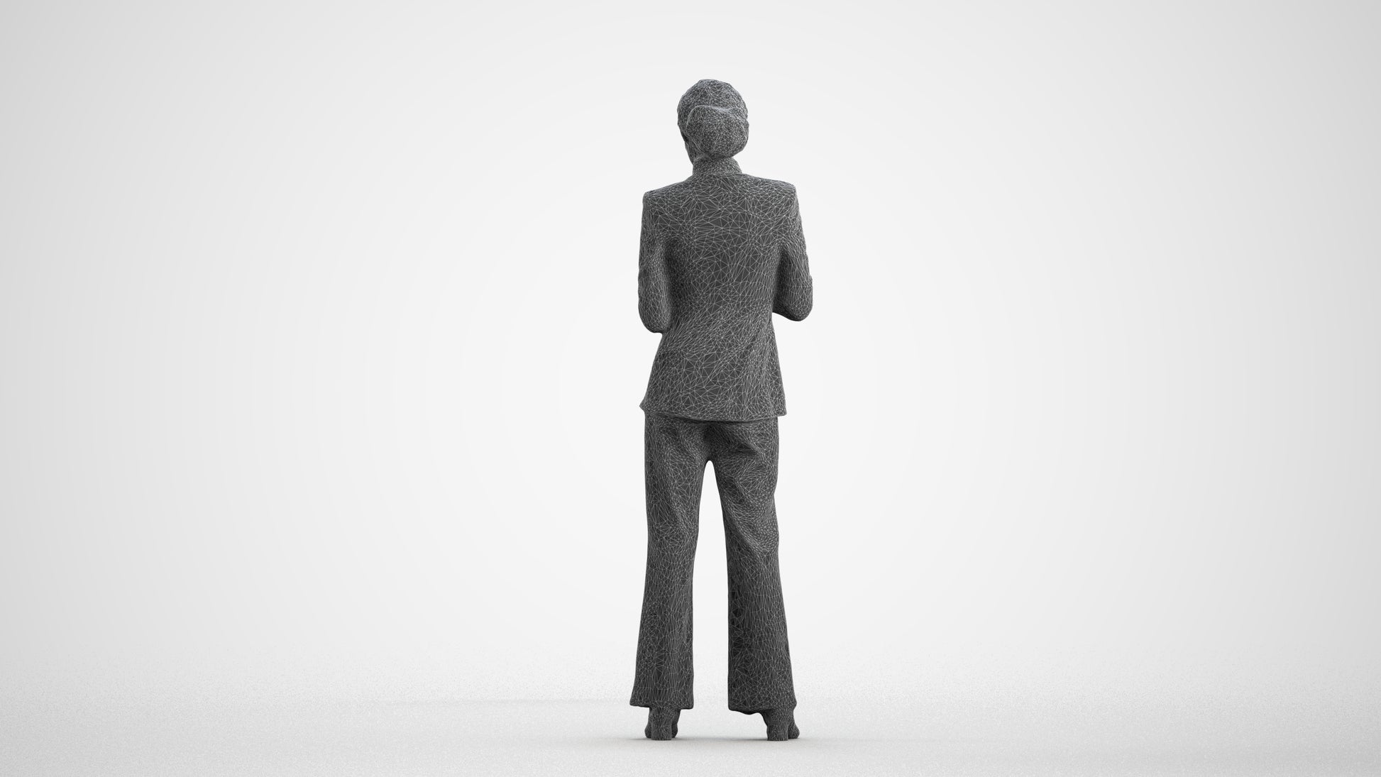 3D people model woman business, scanned human for 3ds Max rendering, wireframe front view