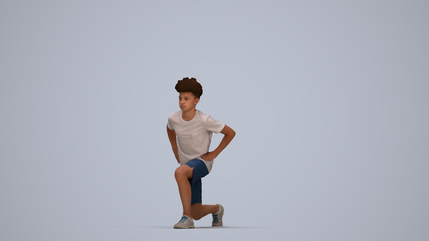 3D people model boy casual kids, scanned human for 3ds Max rendering, top-down view render