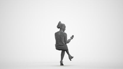 3D scanned woman sitting casual, photorealistic archviz people for Enscape and SketchUp, wireframe front view