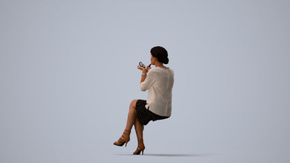 3D people model woman casual sitting, scanned human for 3ds Max rendering, three-quarter view render