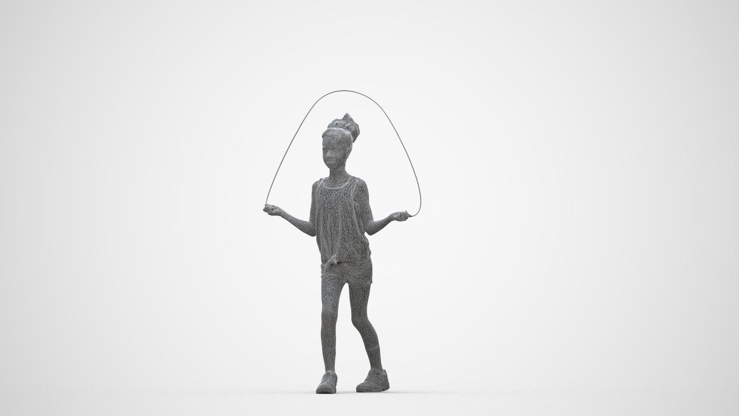 scanned 3D girl sport kids, photogrammetry people for Enscape and V-Ray, wireframe back view