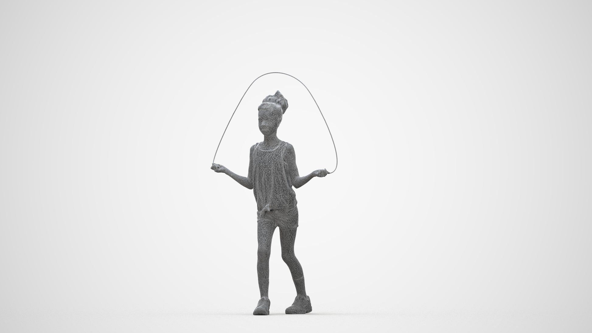scanned 3D girl sport kids, photogrammetry people for Enscape and V-Ray, wireframe back view