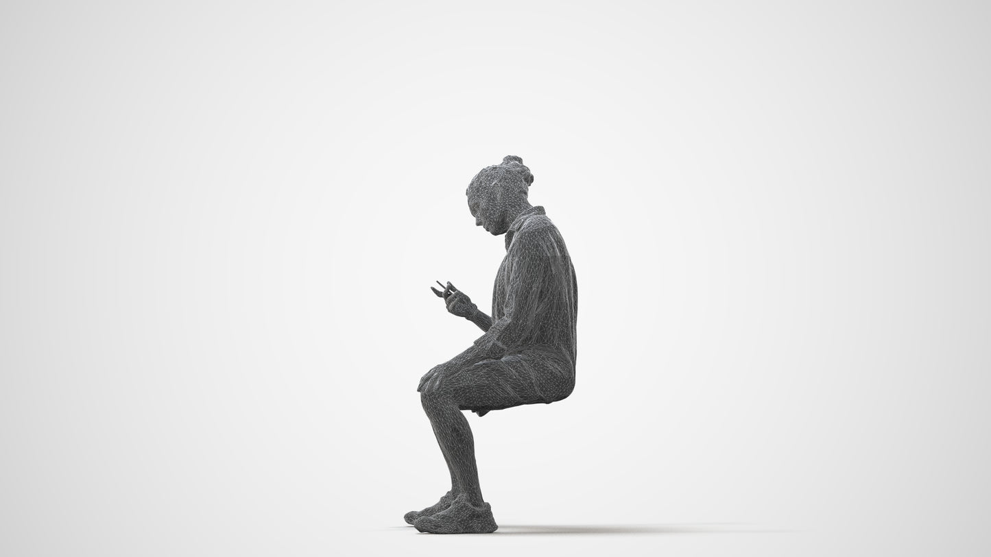 photogrammetry 3D man casual sitting, realistic human model archviz FBX, square thumbnail