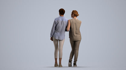 3D human model woman casual couple, photogrammetry scanned person for archviz, front view render