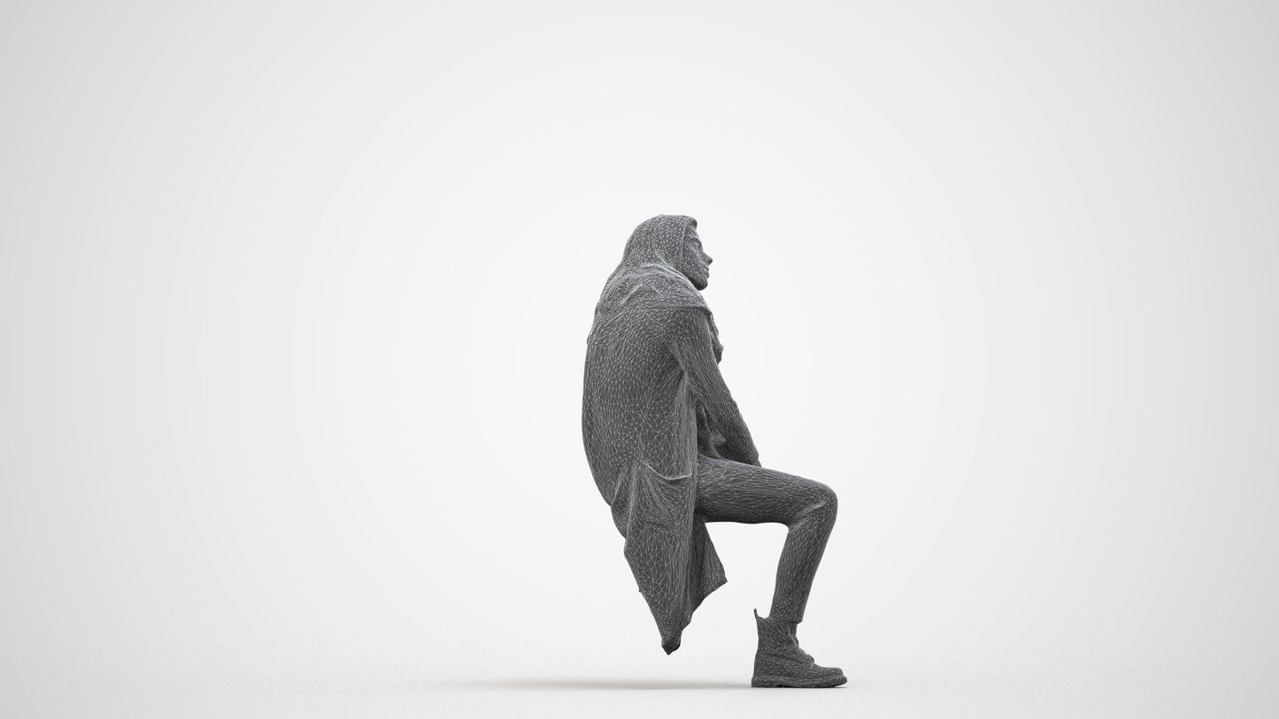 3D scanned woman sitting casual, photorealistic archviz people for Enscape and SketchUp, wireframe side view