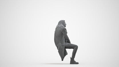 3D scanned woman sitting casual, photorealistic archviz people for Enscape and SketchUp, wireframe side view
