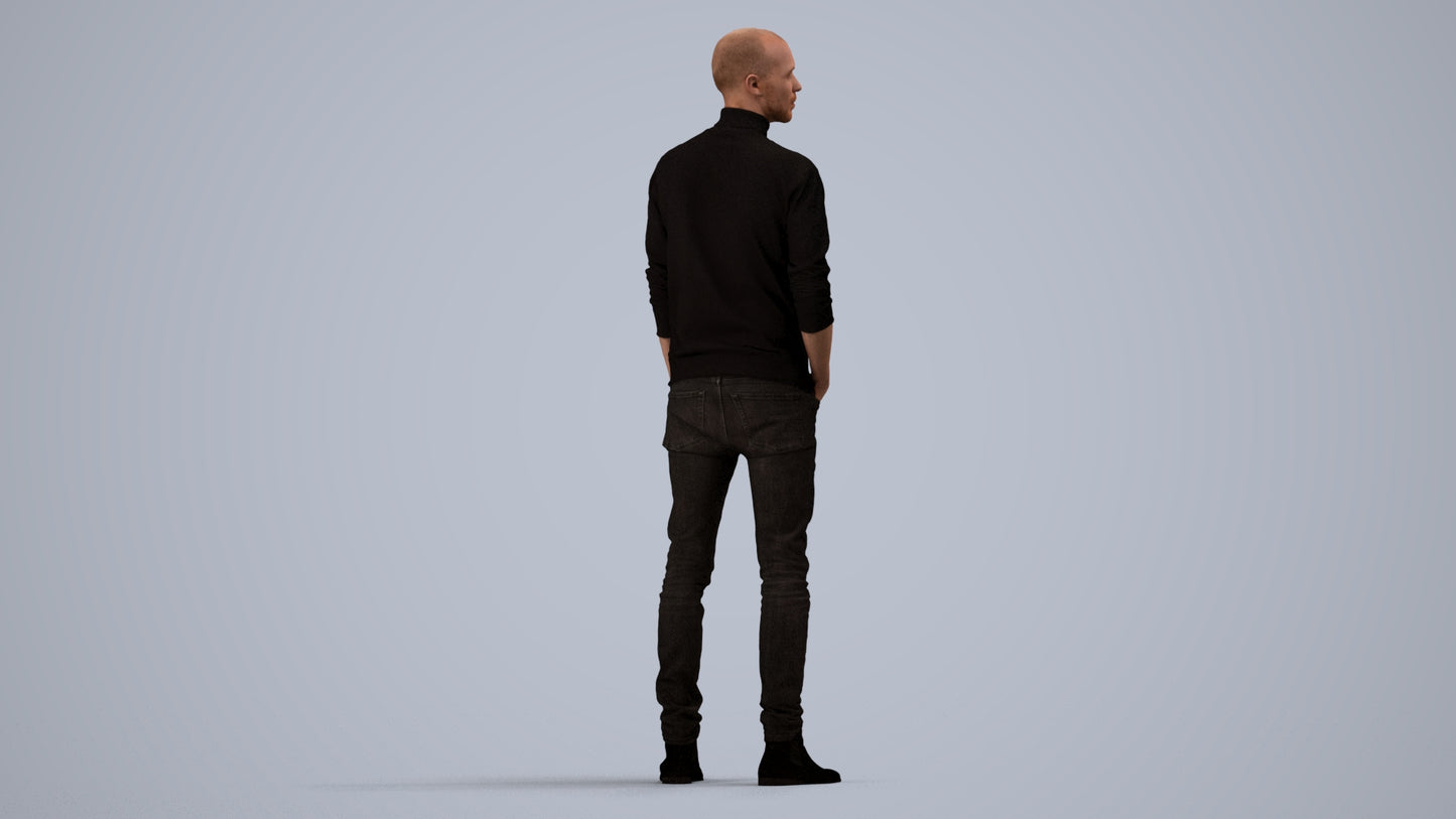 photogrammetry 3D man casual standing, realistic human model archviz FBX, side view render