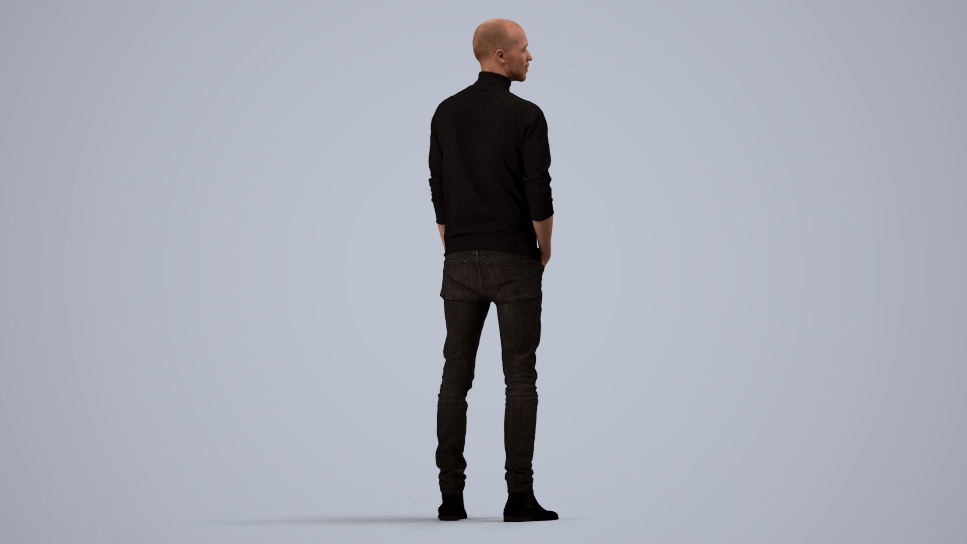 photogrammetry 3D man casual standing, realistic human model archviz FBX, side view render