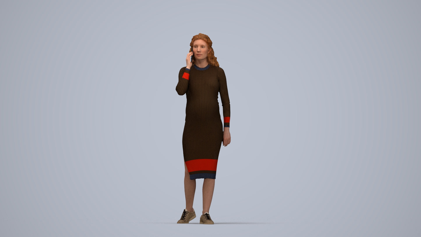 3D human model woman casual walking, photogrammetry scanned person for archviz, top-down view render