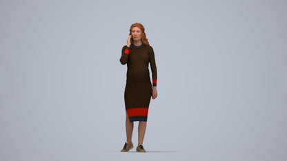 3D human model woman casual walking, photogrammetry scanned person for archviz, top-down view render