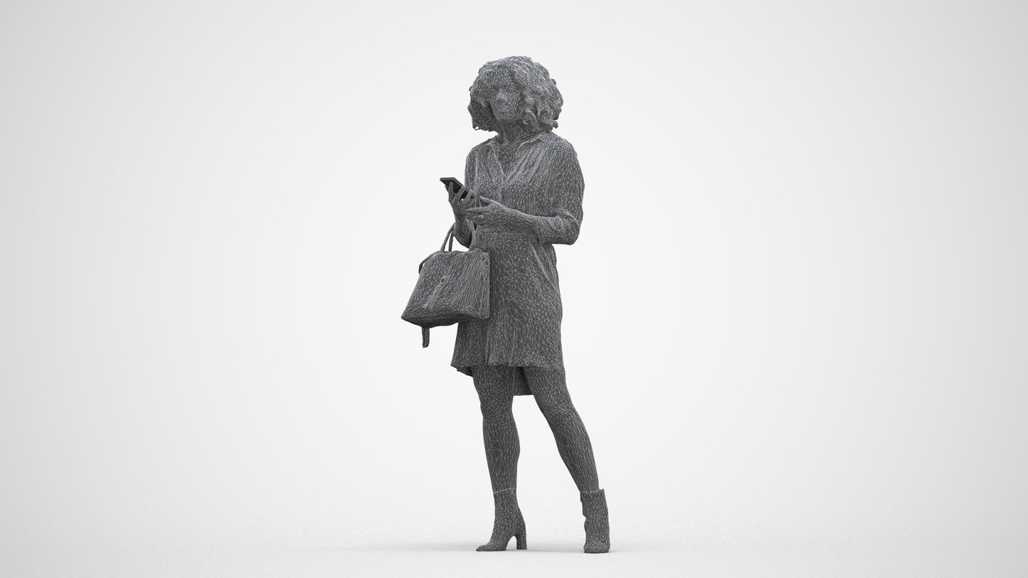 3D scanned woman standing casual, photorealistic archviz people for Enscape and SketchUp, three-quarter front view render