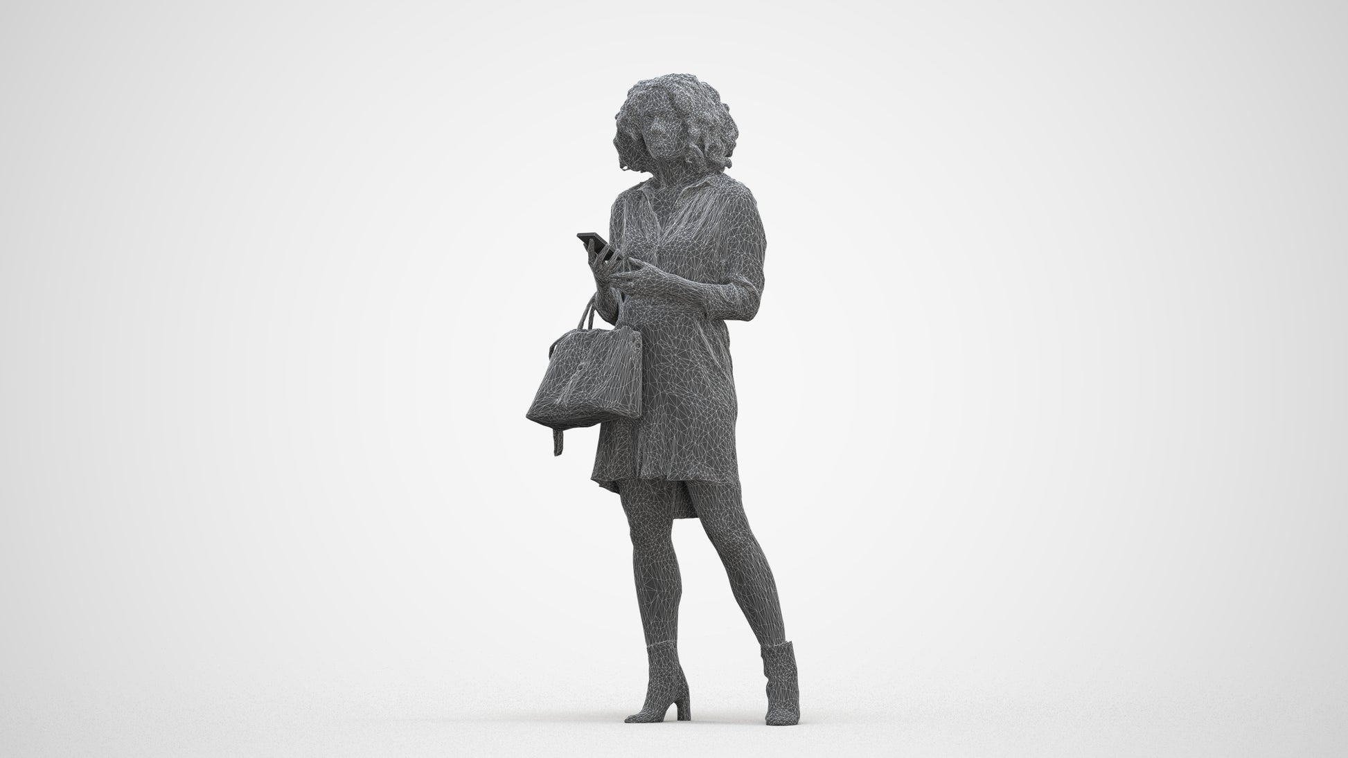3D scanned woman standing casual, photorealistic archviz people for Enscape and SketchUp, three-quarter front view render