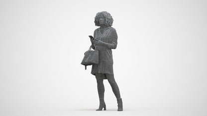 3D scanned woman standing casual, photorealistic archviz people for Enscape and SketchUp, three-quarter front view render