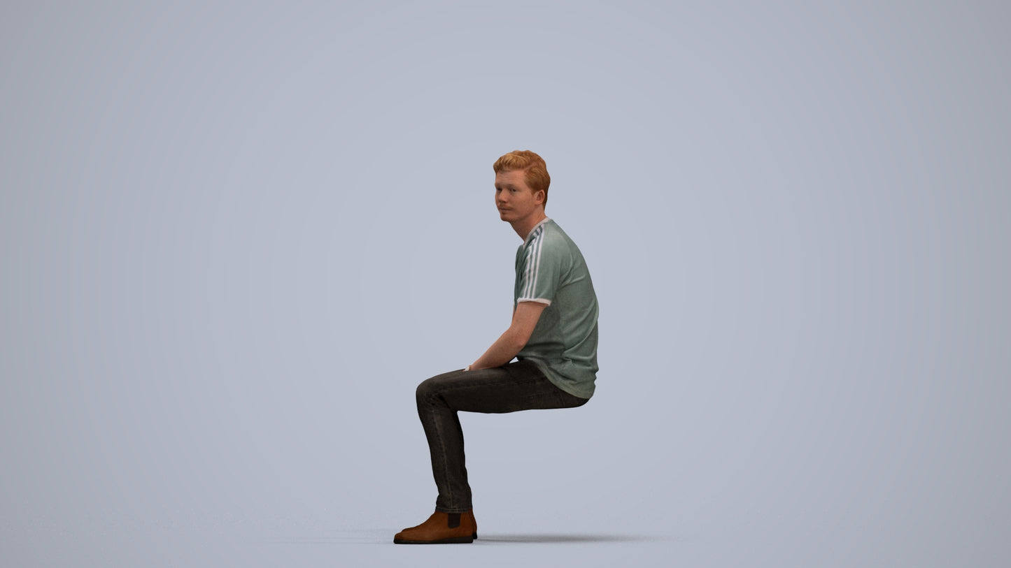 realistic 3D human man casual sitting, archviz people FBX OBJ for Blender, standing pose render