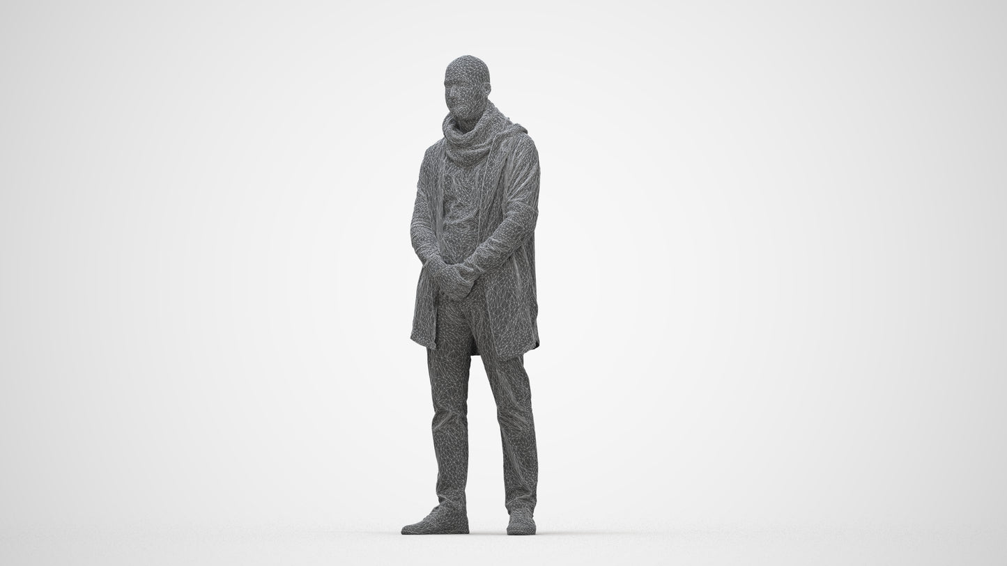 realistic 3D man casual standing, scanned archviz people for Blender and 3ds Max, wireframe back view