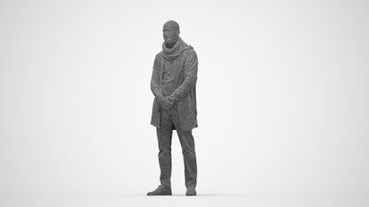 realistic 3D man casual standing, scanned archviz people for Blender and 3ds Max, wireframe back view