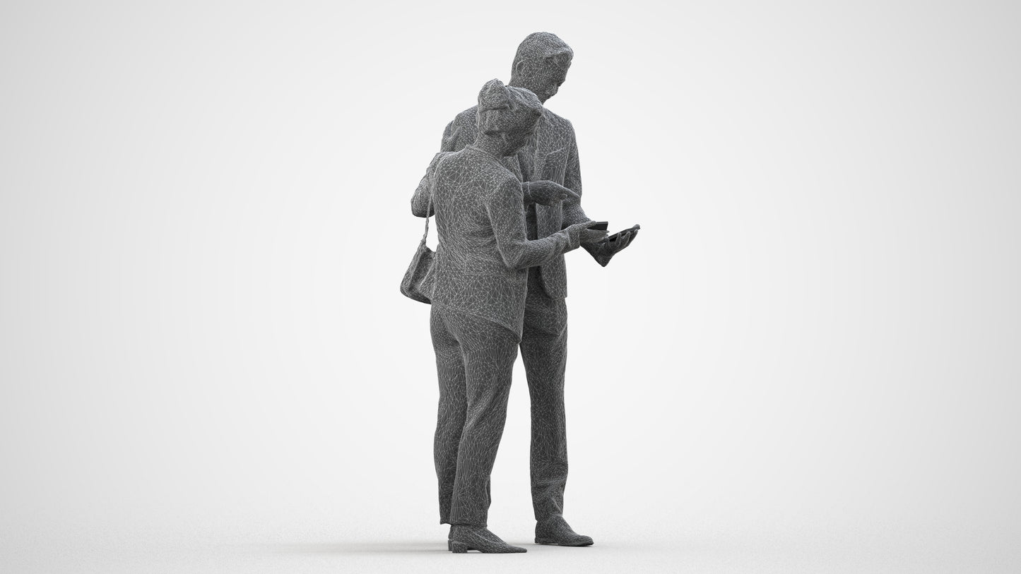 3D human model woman business, photogrammetry scanned person for archviz, wireframe side view