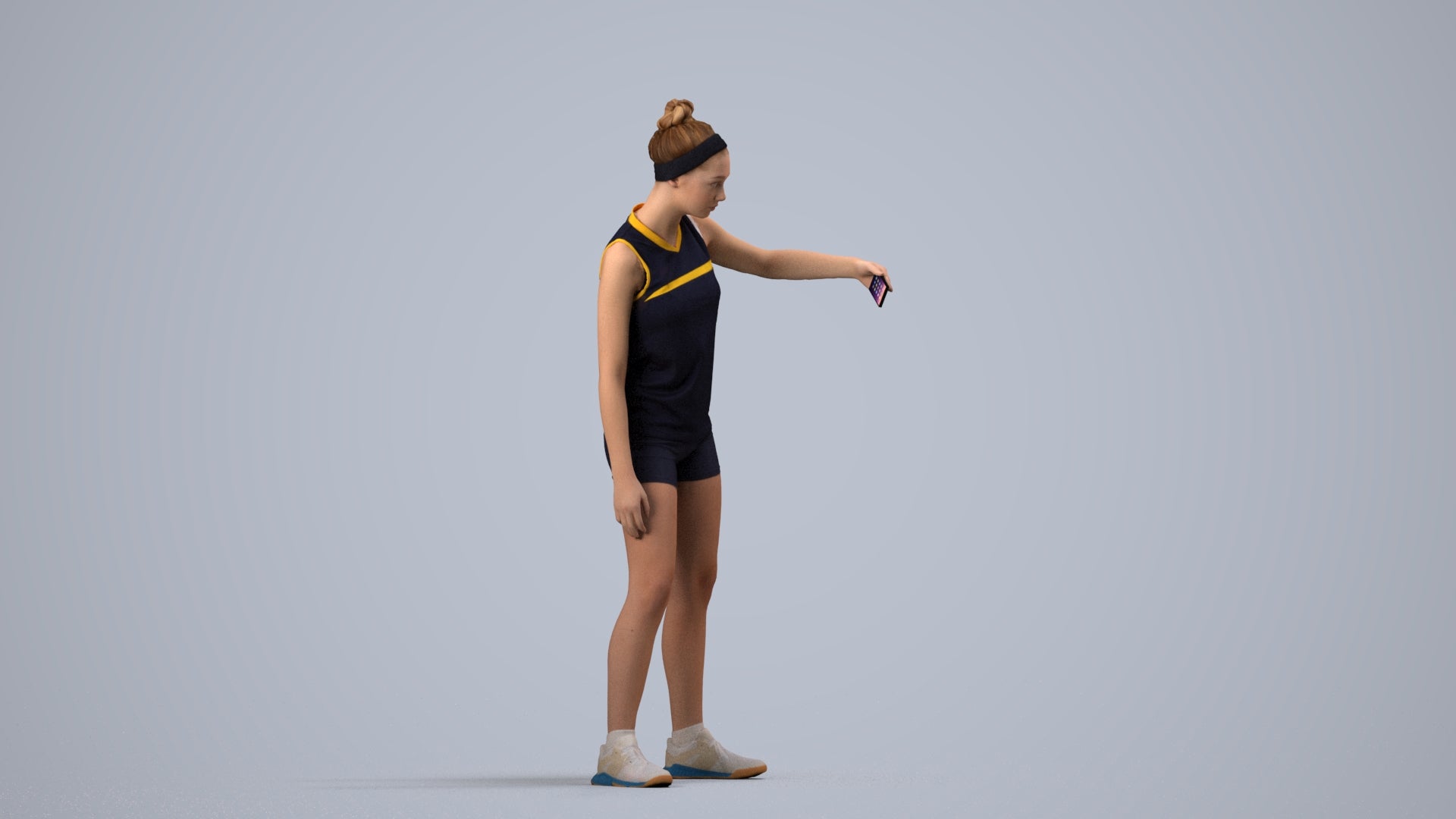 realistic 3D human girl sport, archviz people FBX OBJ for Blender, side view render