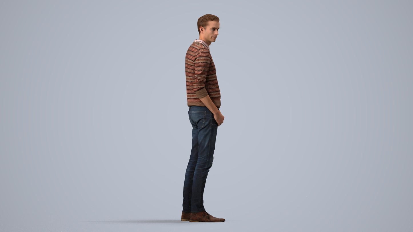 realistic 3D people man casual standing, render-ready for V-Ray and Corona, FBX OBJ, side view render