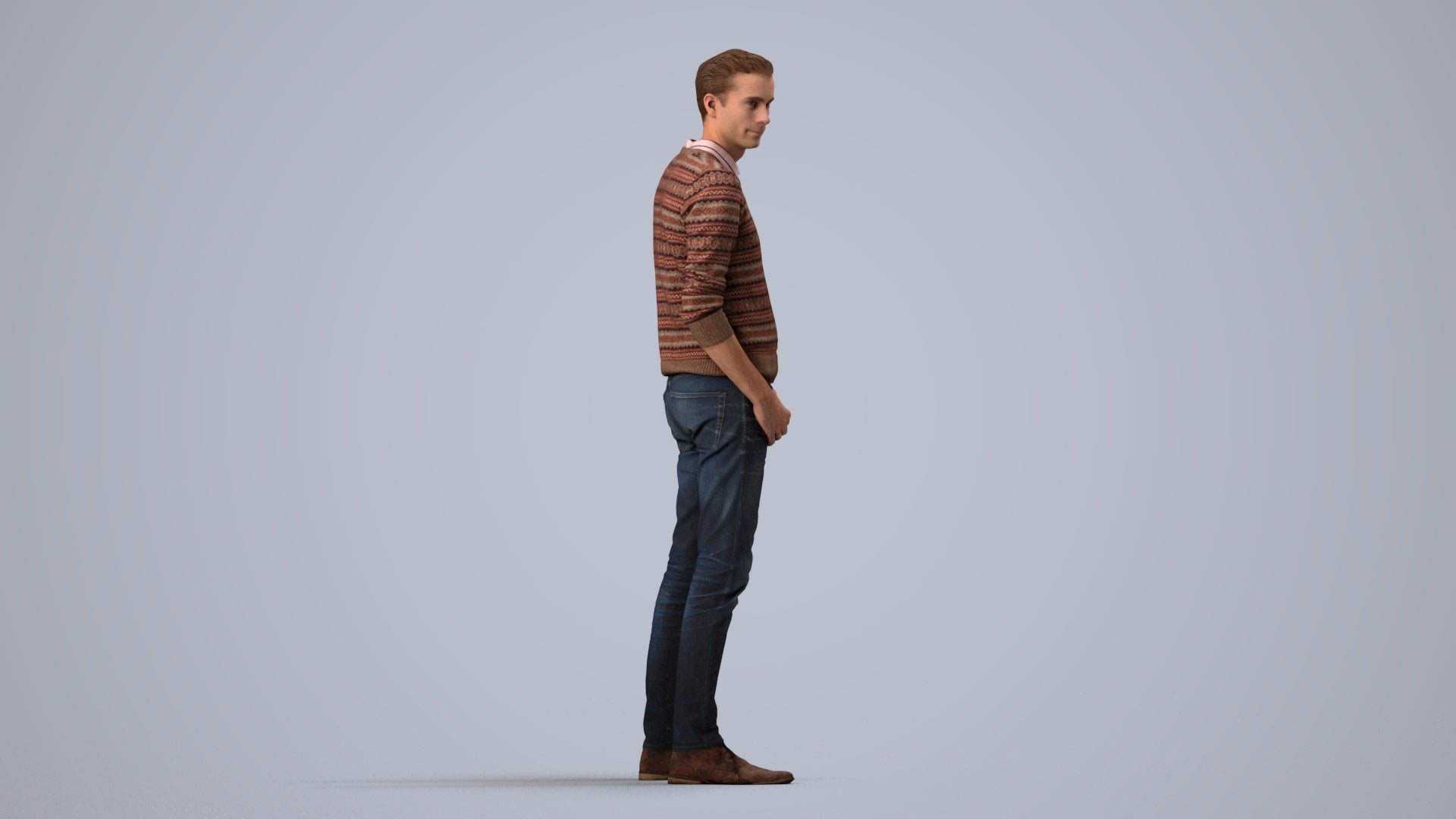realistic 3D people man casual standing, render-ready for V-Ray and Corona, FBX OBJ, side view render