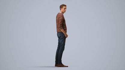 realistic 3D people man casual standing, render-ready for V-Ray and Corona, FBX OBJ, side view render