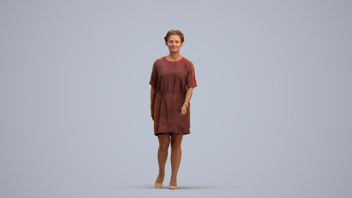 3D people model woman casual walking, scanned human for 3ds Max rendering, standing pose render