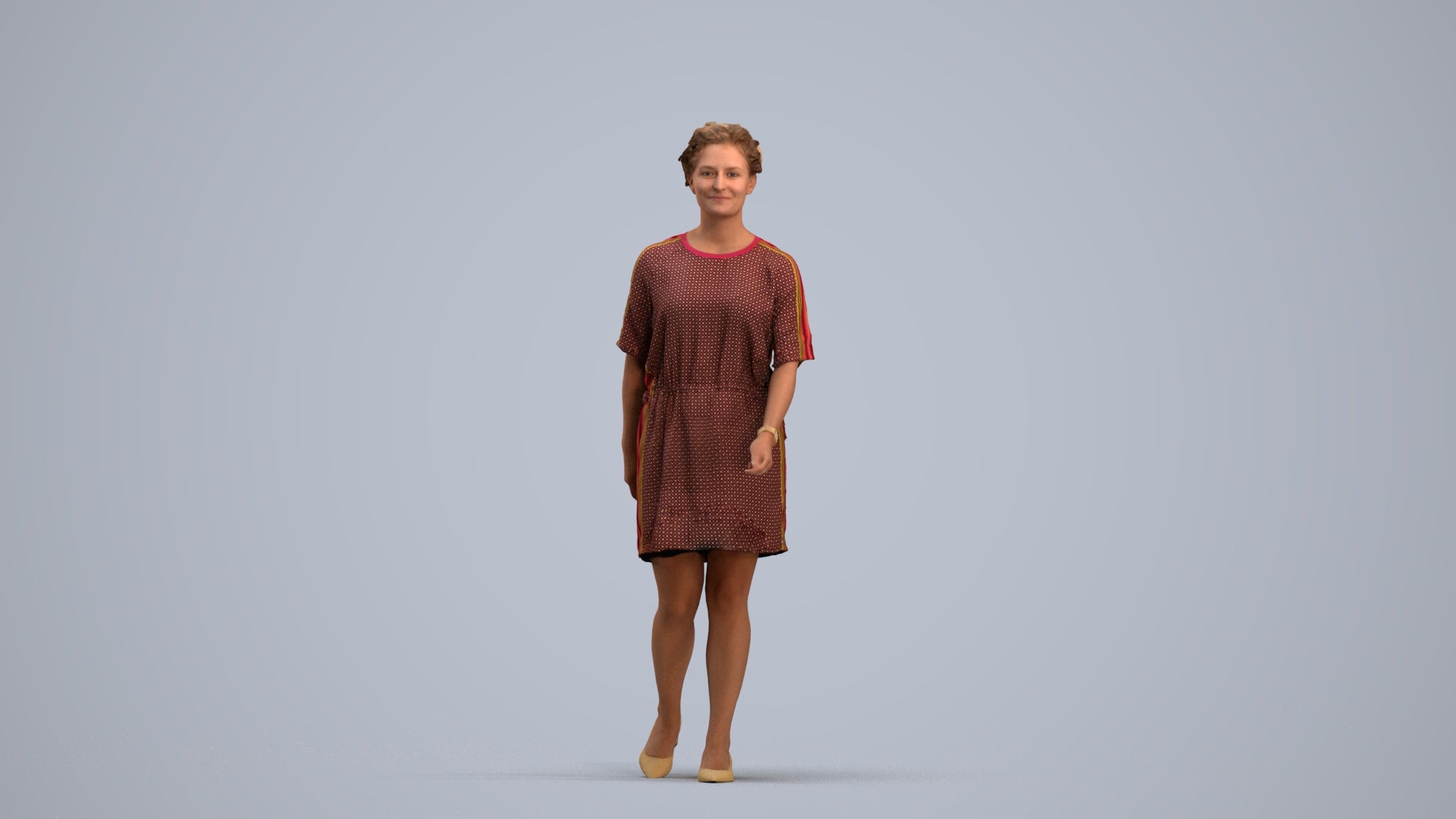 3D people model woman casual walking, scanned human for 3ds Max rendering, standing pose render
